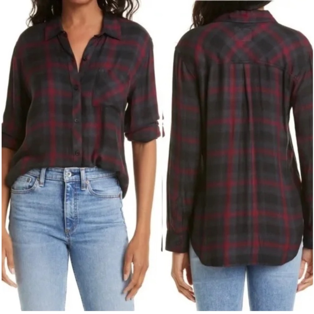 Rails Hunter Scarlet Ash Black Button Down Plaid Shirt